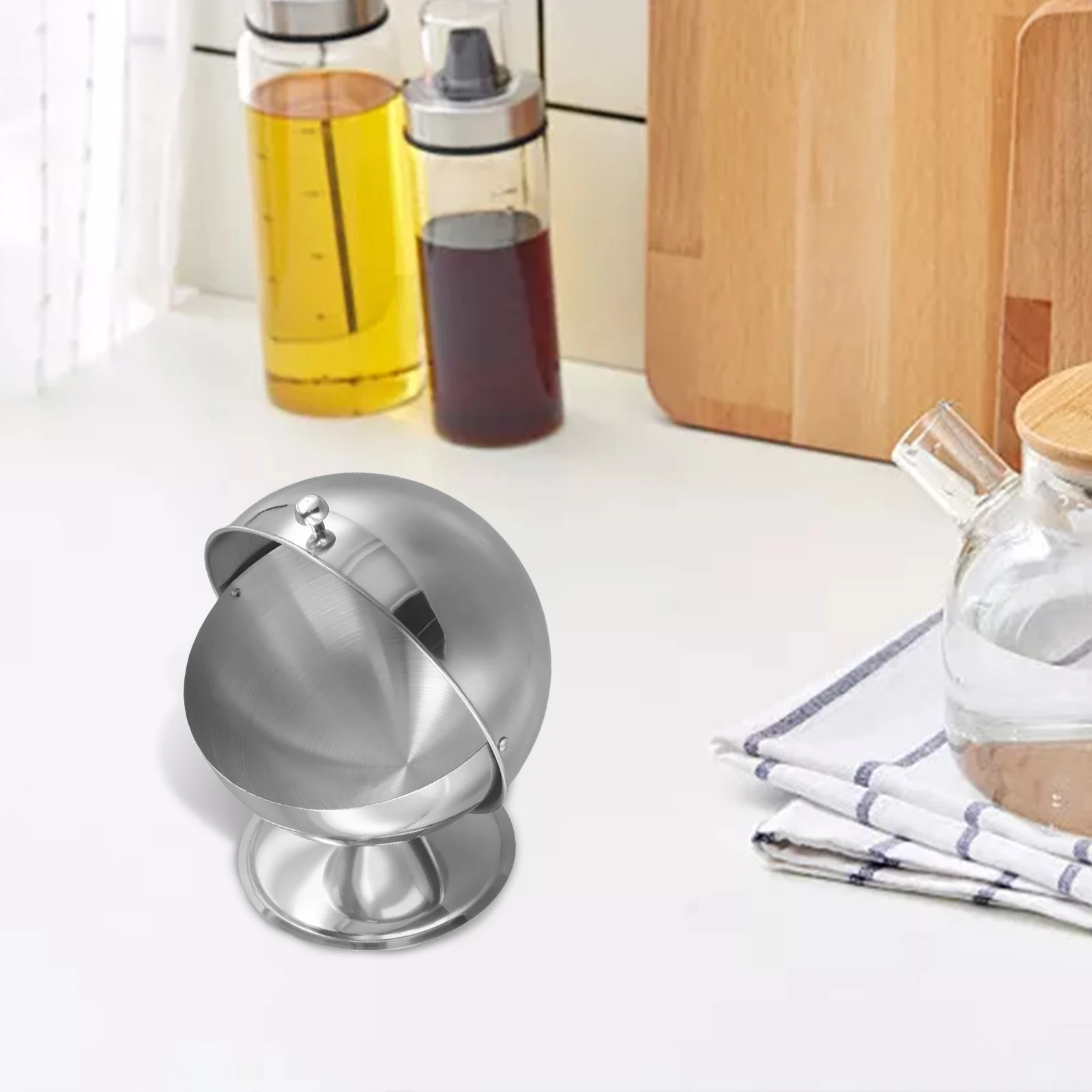 

Stainless Steel Sugar Bowl With Roll Top Sugar Cube Holder Candy Jar Bowl Dustproof Seasoning Bowl Kitchen Container