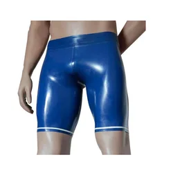 Latex Briefs Panties Blue with White Trims Shorts Rubber Underwear Handmade Cosplay Costumes Sexy Fetish for Men Customize