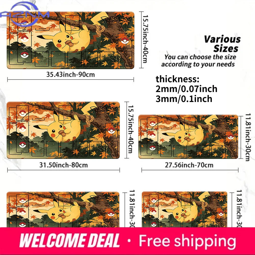 Tapete de Juego Pokémon TCG con Diseño de Pikachu en un Árbol de Arce Otoñal, Tapete de Ratón Grande Antideslizante para Juegos, Múltiples Tamaños, 2mm/3mm de Grosor para Juegos de Cartas
