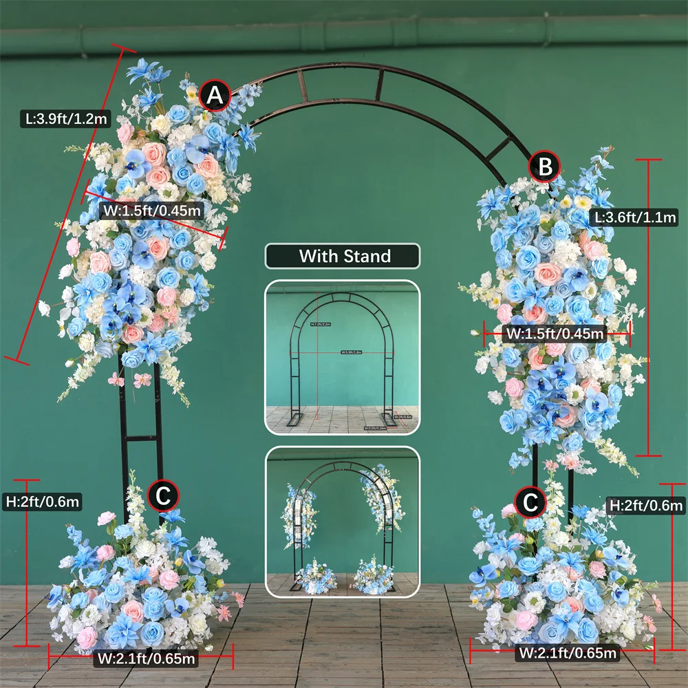 

Blue Pink Artificial Rose Peony Delphinium Flower Arrangement for Event Backdrop Decor Customized Wedding Party Decoration J2597