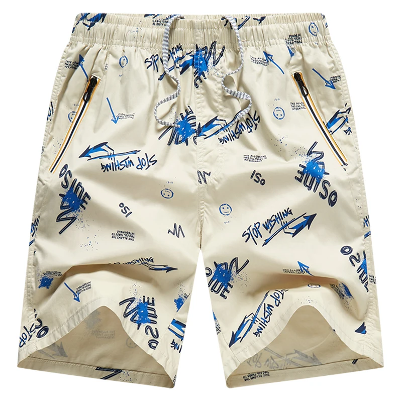 Trend Men's 100% Pure Cotton Graffiti Print Shorts With Zipper Pockets 2026 Summer Breathable Shorts Men Loose Thin Fifth Pants