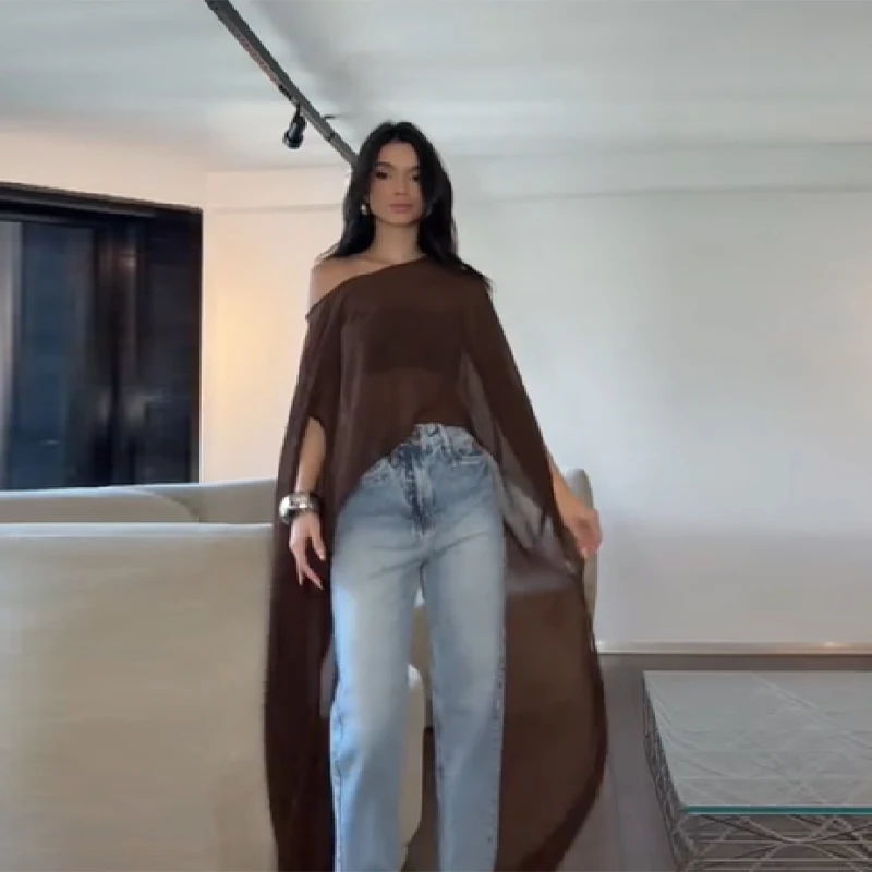 

Прозрачные сетчатые длинные накидки, укороченные топы без бретелек, сексуальные наряды для вечеринок и отпуска, новинка 2026, женская уличная одежда на весну и лето