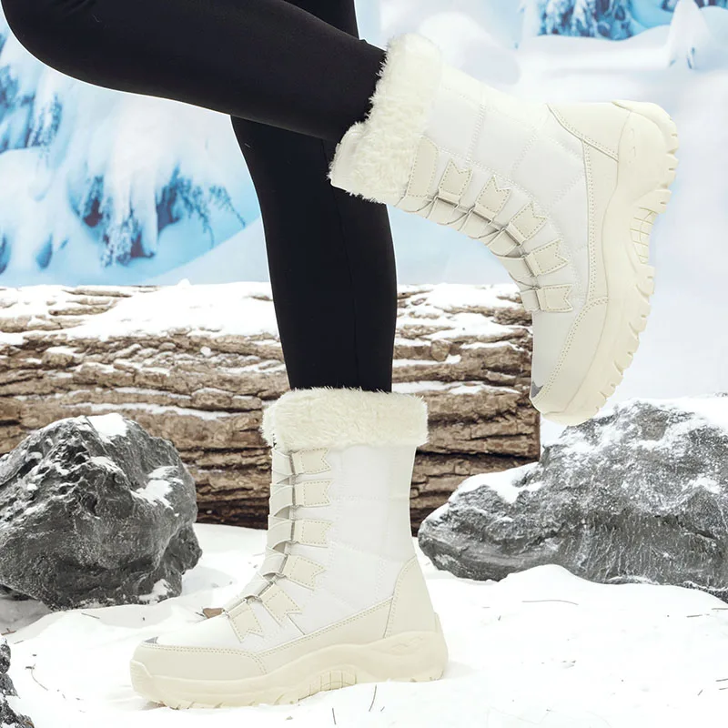 

Winter Snow Boots Women Comfortable Plush Thick-soled Anti-slip High-top Women Boots Durable Soft Breathable Hiking Boots Women