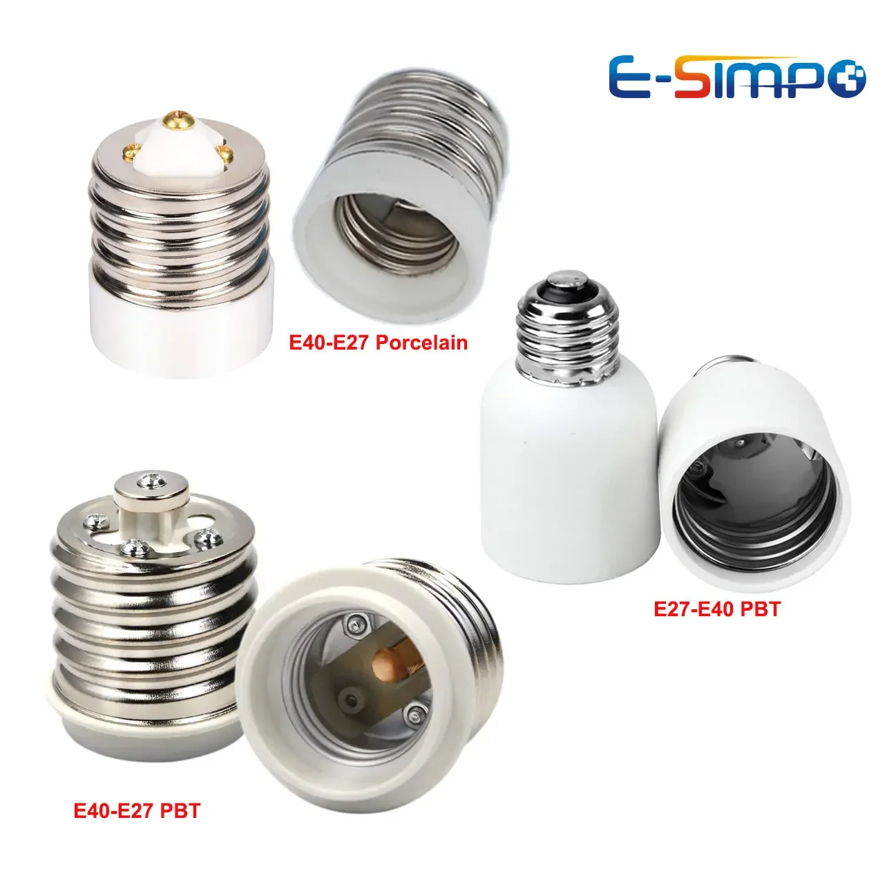 2PCS E40 To E27 Light Socket Adapter ExtenderLED PBT Porcelain Ceramic Mogul Highbay Base To Medium Screw Lampholder Converter