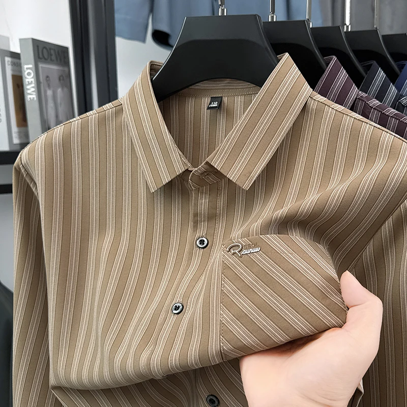 

Spring Autumn Striped Men's Shirt Fashion Long Sleeve Casual Shirts Slim Fit Business Office Social Uniform Shirt Men Clothing