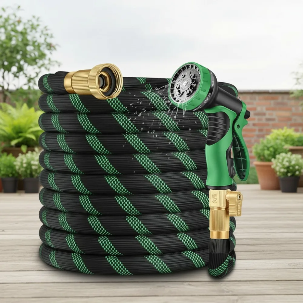 

50ft Heavy Duty Garden Hose - No Kink Flexible, Leakproof with 10 Spray Nozzle for Yard Car Wash