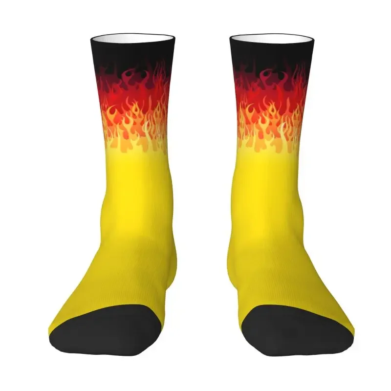 Y2K Kawaii Printing Red Burning Fire Racing Flames For Women Men Stretch Summer Autumn Winter Crew Socks