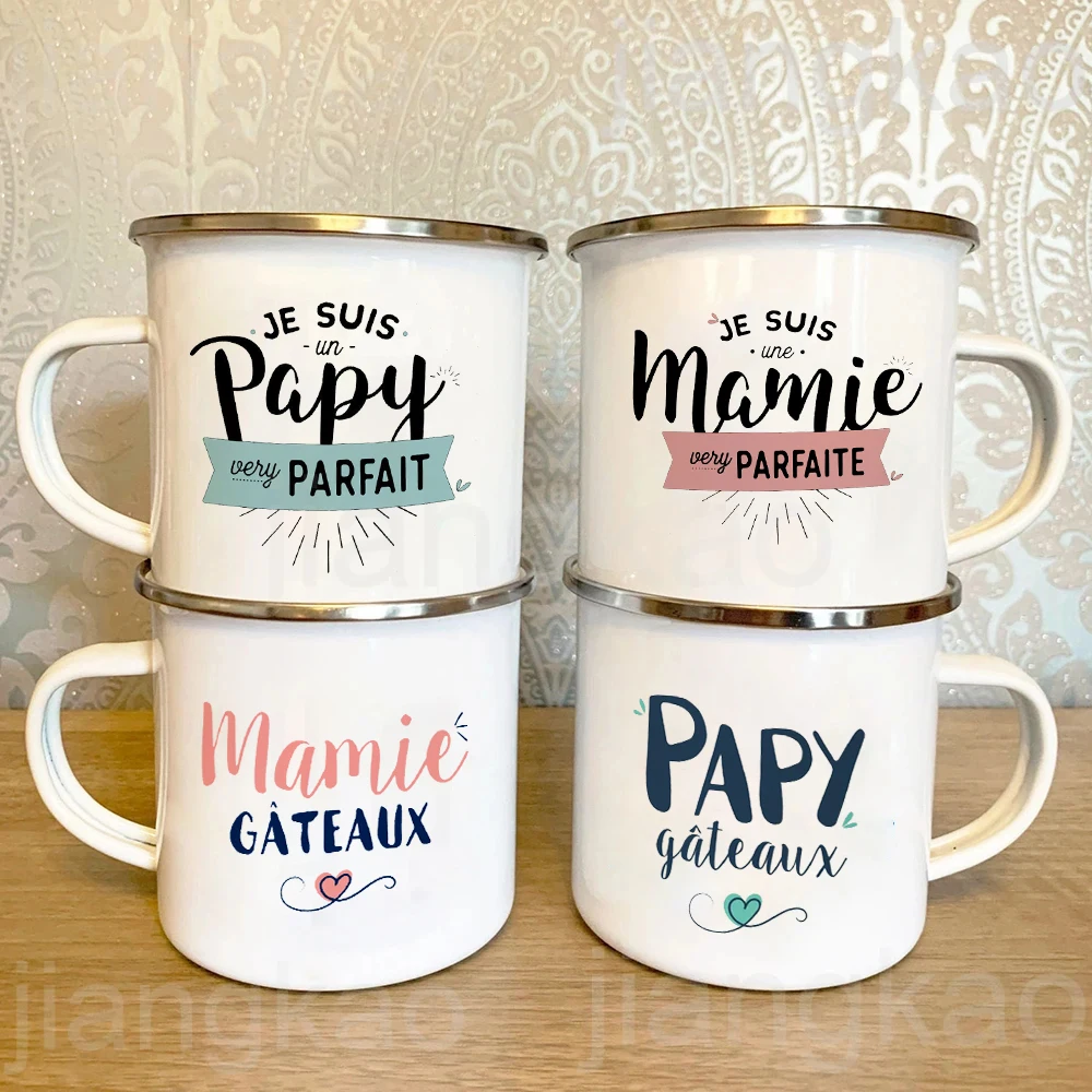 I Am A Very Perfect Grandfather/Grandmother Print Coffee Cups Drinks Water Cup Enamel Mug Holiday Birthday Gift for Grandparent