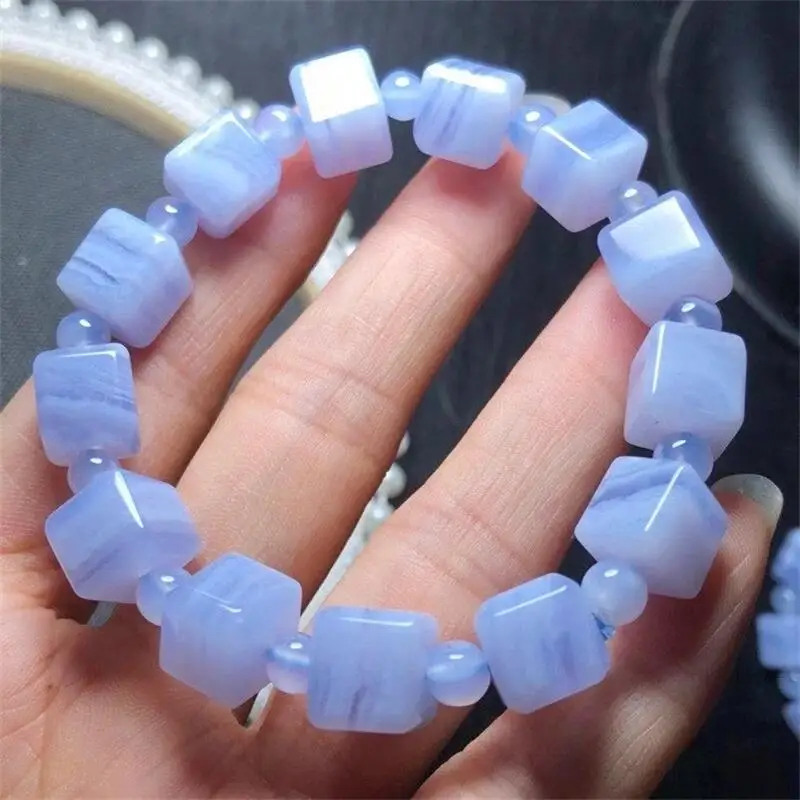 Natural Blue Lace Agate Cube Bracelet Healing Fashion Reiki Crystal Man Woman Fengshui Jewelry Birthday Gift 1pcs