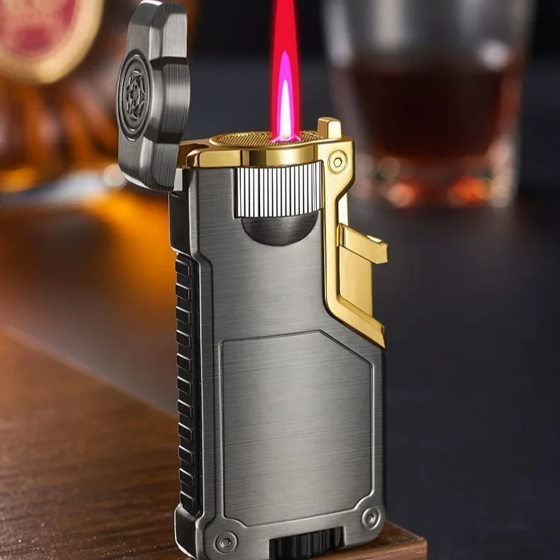 High-end three-color flame metal inflatable windproof lighter business type men's cigarette lighter