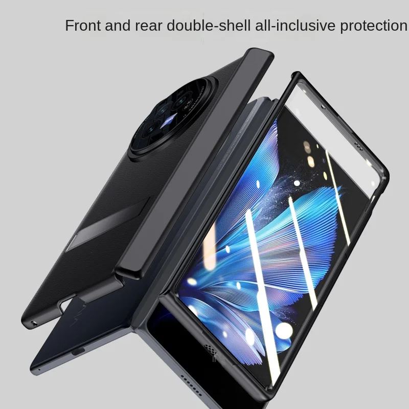 Case For VIVO X Fold 3 Luxury Leather 360° HD Glass Phone Case For VIVO X Fold 3 Pro Smart Stand Shockproof Back Cover Funda