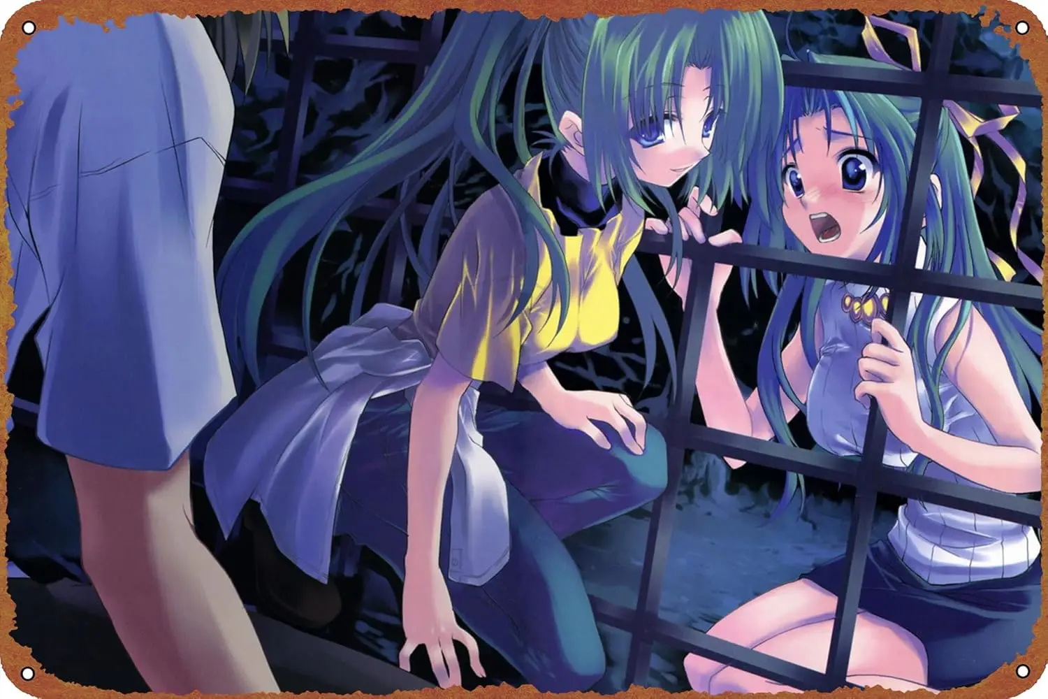 Green Hair Prison When They Cry Sonozaki Shion Sonozaki Mion Maebara Keichi Higurashi When They Cry Twins Poster Tin Plate Metal