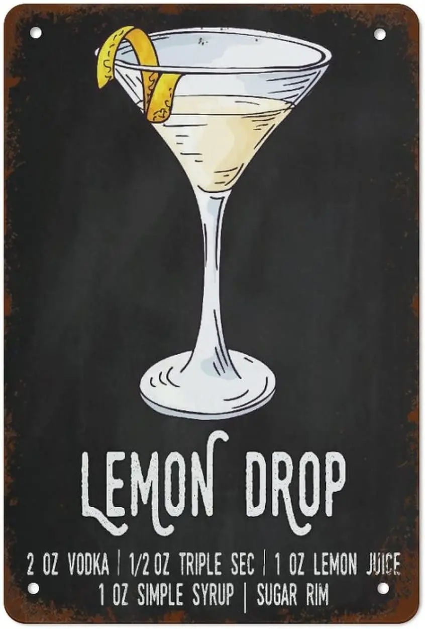 Lemon Drop Recipe Wall Art Prints Kitchen and Dining Wall Decor Art Bar Art Best Vintage Fun Home Decor Tin Signs, Vintage  sign