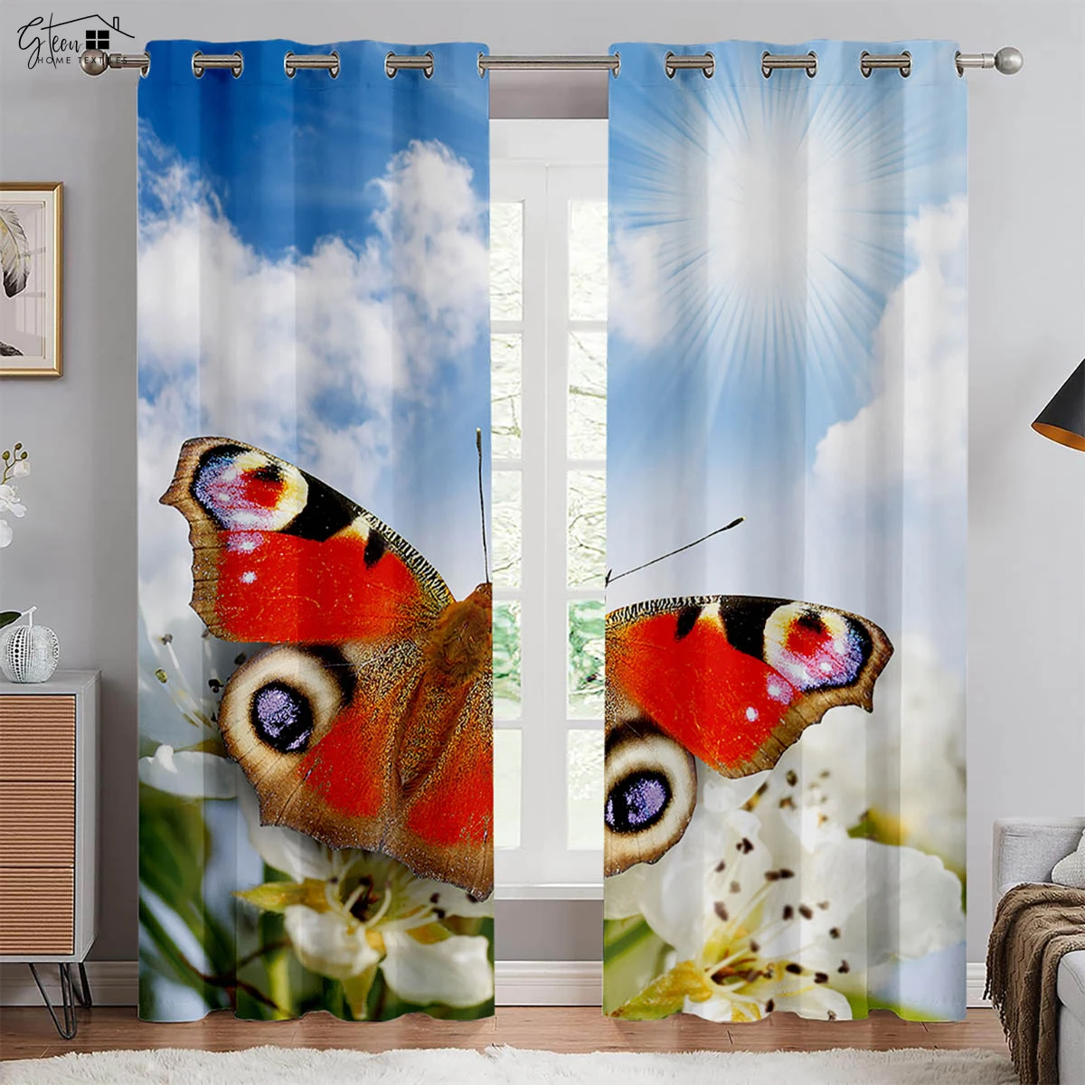 Retro Pastoral Butterfly Flower 3D Printing Curtains Beautiful And Fresh Bedroom Living Room Study Polyester Fiber Curtains 2PCS