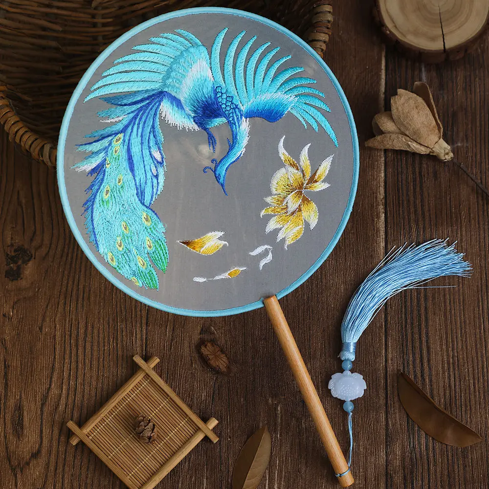 Decorative Fan Chinese Style Floral Embroidery Hanfu Accessories Vintage Hand Fans Classical Elegant Home Decoration Crafts Ins