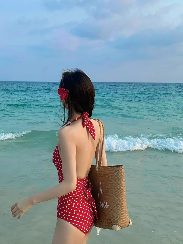 

Retro Red Polka Dot Bikini e Bal Vaion Swimwear Women's Slimming Thermal Resort Swimming Suit