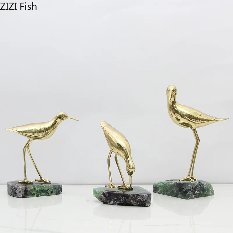 

Golden Brass Bird Crafts Marble Base Creative Ornaments Desk Decoration Gold-plated Bird Artwork Statue Room Aesthetic Decor