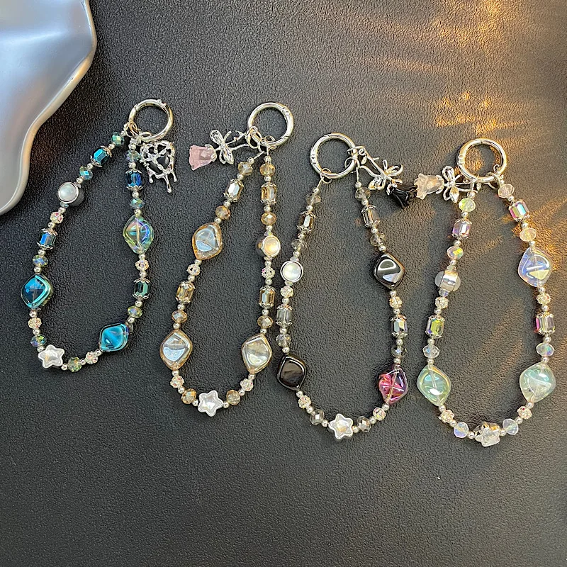 

Чехол для телефона с хрустальными бусинами в форме сердца для девочек, короткая цепочка, универсальная универсальная сумка, маленькие аксессуары, подвесная цепочка для ключей, модная девушка