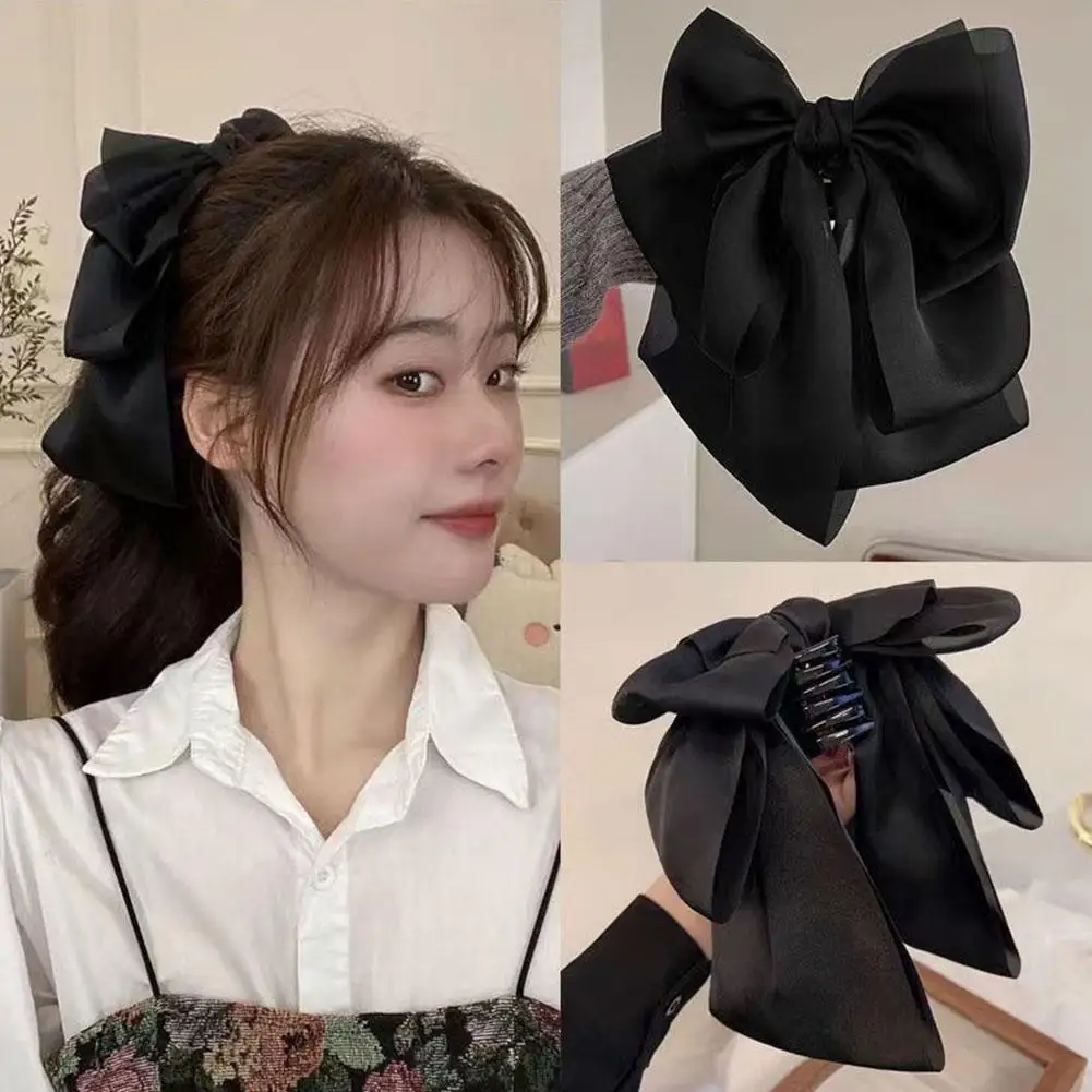 คลิปหนีบผมโบว์ขนาดใหญ่แบบผูกครึ่งอันอเนกประสงค์ของผู้หญิงกิ๊บติดผมผ้าซาตินขนาดใหญ่เครื่องประดับผมกิ๊บหนีบผมด้านหลังเครื่องประดับผม