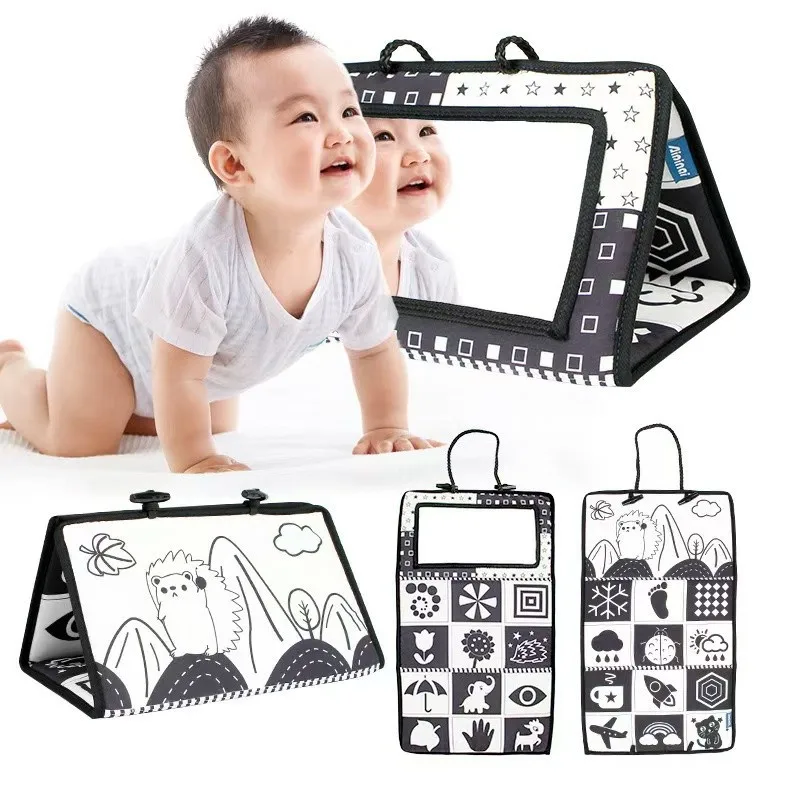 Foldable and Portable Infant Cloth Book Educational Toys with Haha ​​mirror Baby Bed Pendant Baby Vision and Color Training Toys