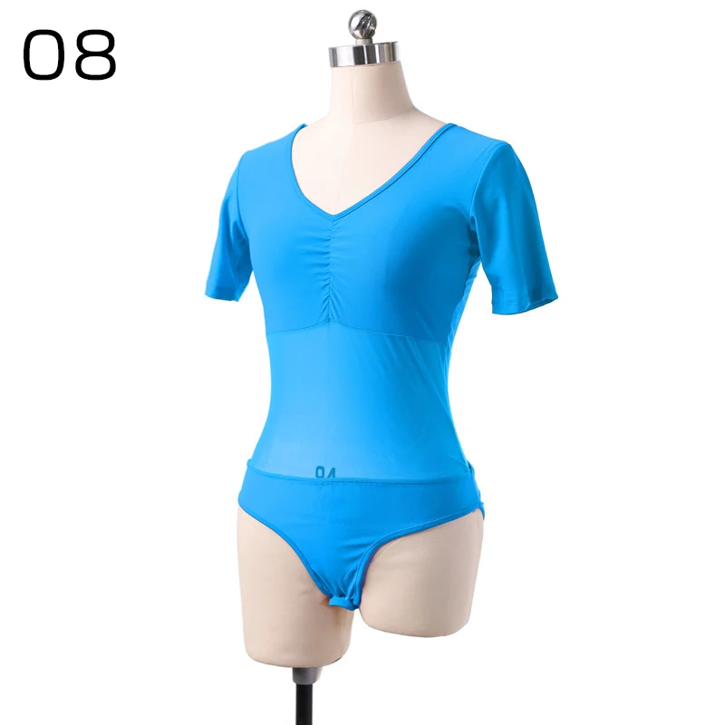 Vrouwen buikdans bodysuit sexy semi-transparante gaas tops turnpakje korte mouw blouses jumpsuit danser praktijk prestaties kostuum