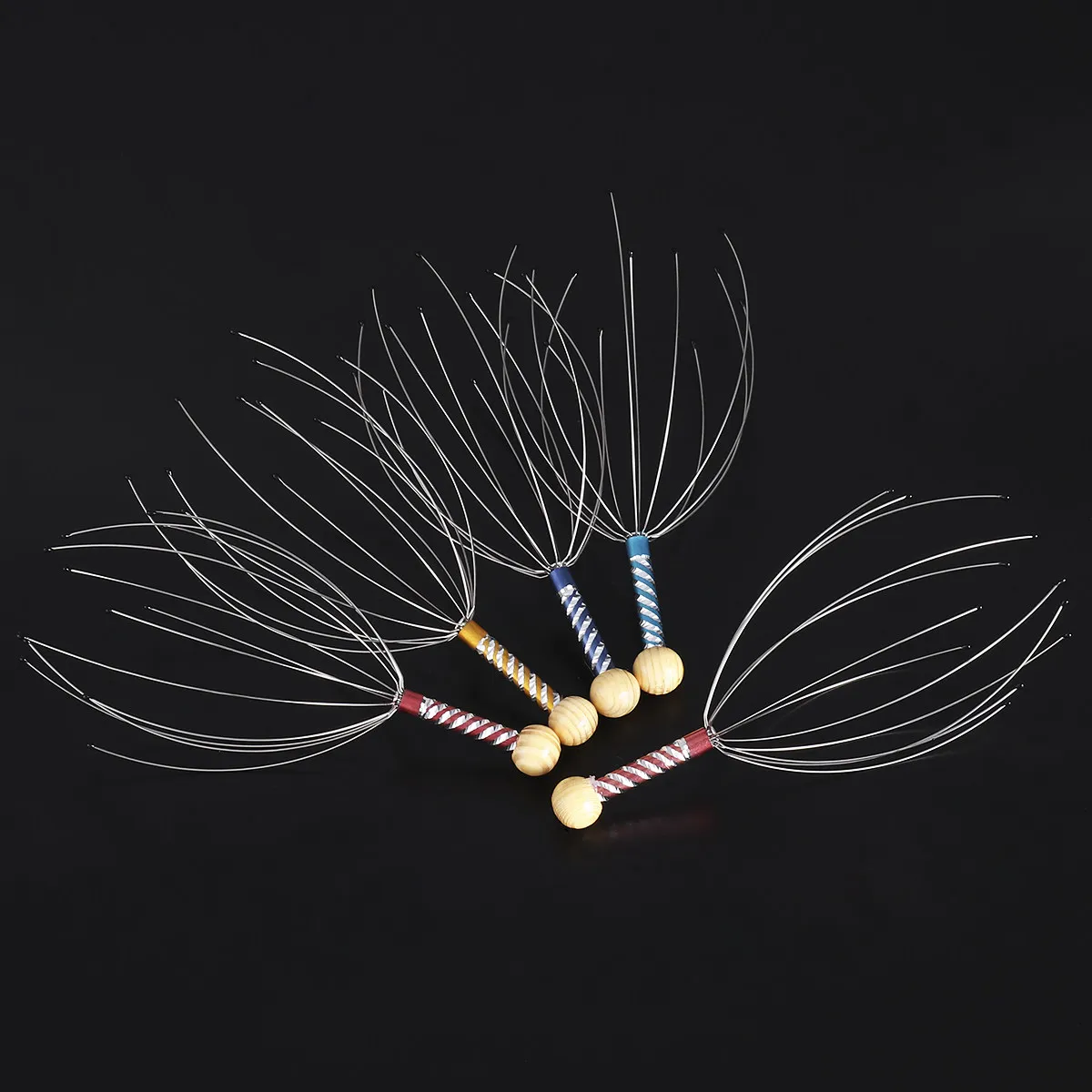 

Набор из 5 массажеров для головы и кожи головы: терапевтический ручной массажер-скребок для кожи головы со стальной проволокой и деревянной ручкой для домашнего спа, снятия стресса и расслабления