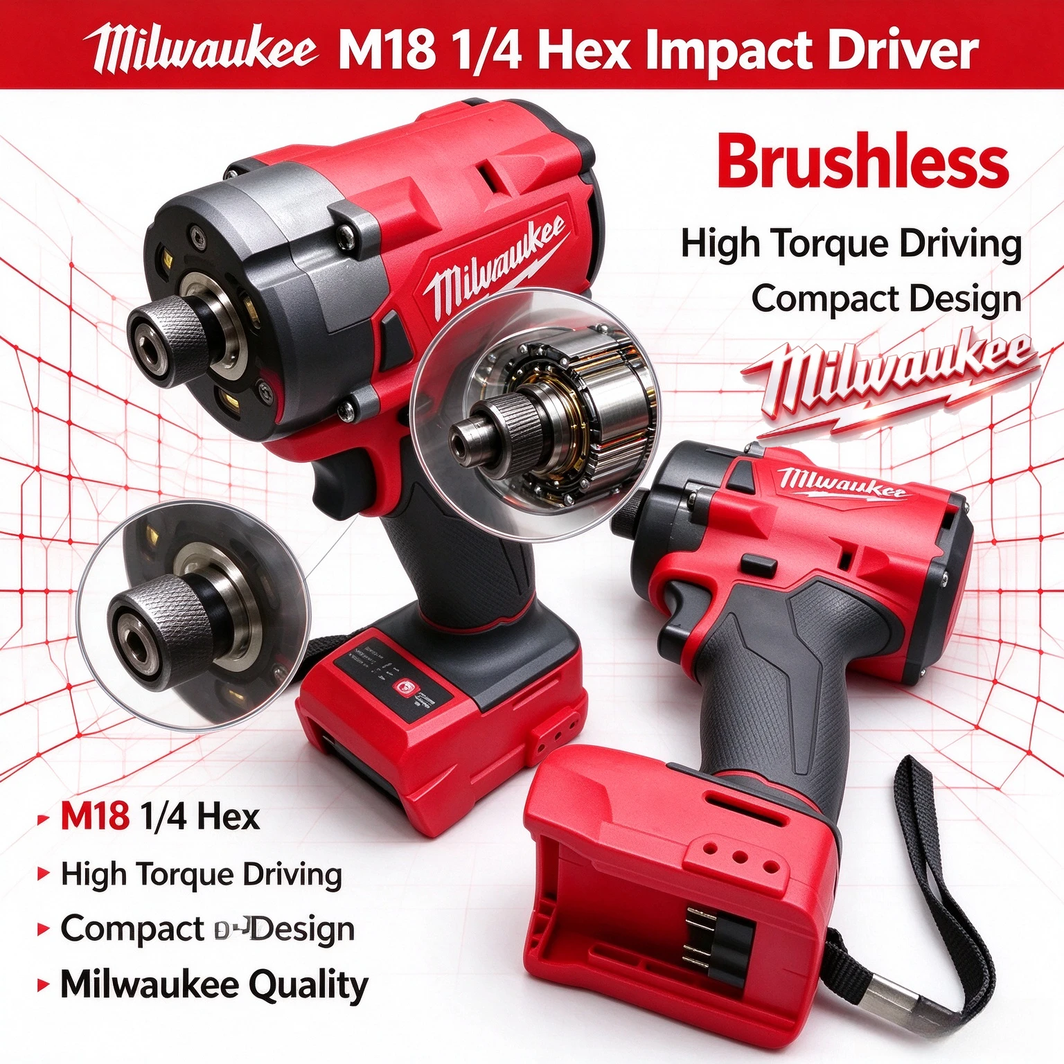 NEW 18V Milwaukee M18 1/4 Inch Hex High Torque Cordless Impact Driver for Door Installation Window Framing and Remodeling Work