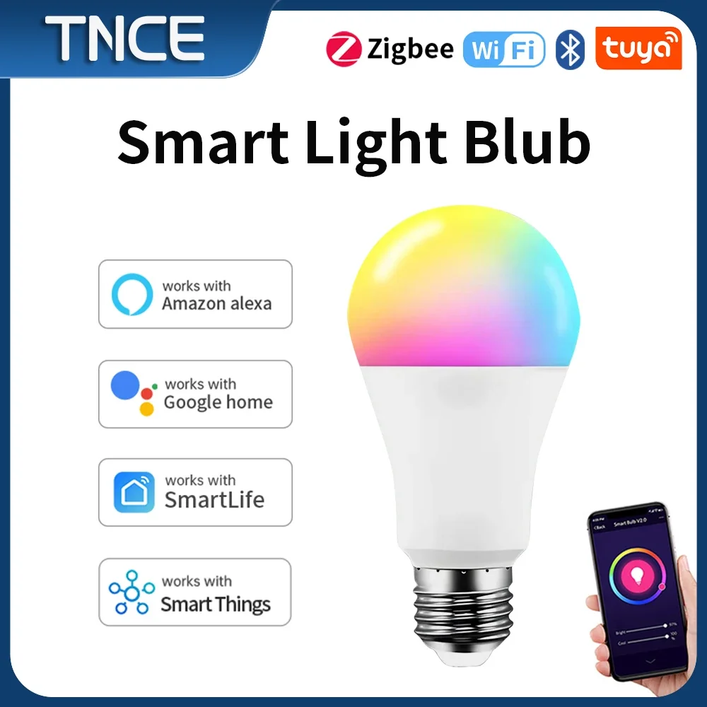 

Zigbee Wi-Fi Bluetooth 2700-6500k RGB E27 с регулируемой яркостью, управление приложением Smart Life, голос с Alexa