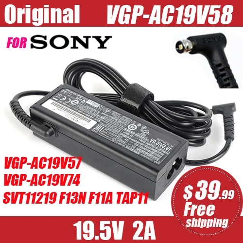 

Оригинальный адаптер переменного тока для ноутбука SONY 19,5 В 2 А 40 Вт VGP-AC19V57 VGP-AC19V58 VGP-AC19V74, настольный блок питания, зарядное устройство SVT11219 F13N