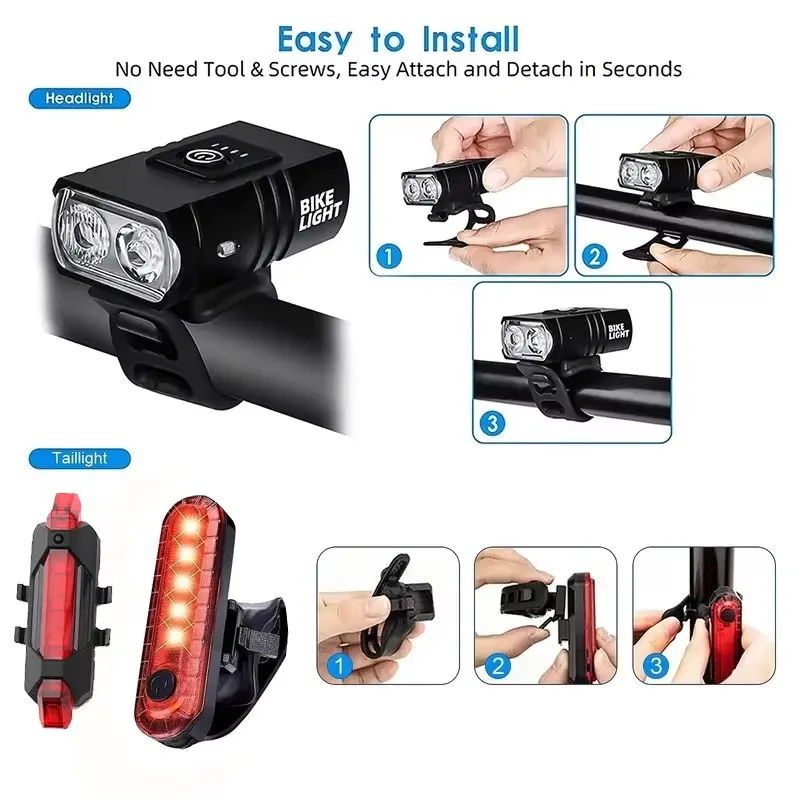 Turn on bike lights LED front USB charging mountain bike headlights flashlight bike scooter image 4