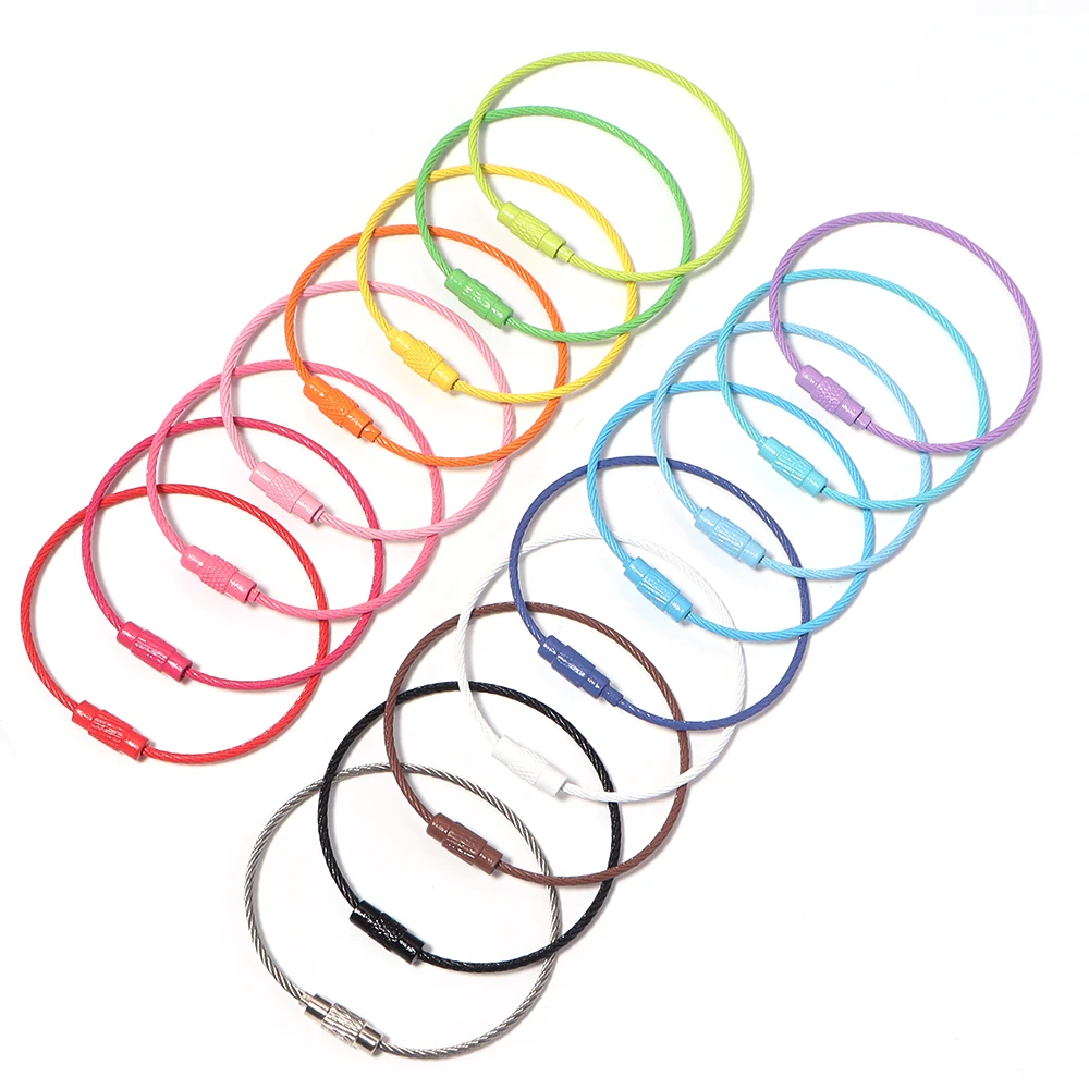 10 Stück bunte Edelstahl-Draht-Schlüsselanhänger, Kabelschlaufe mit Schraubverschluss, Seil-Schlüsselhalter, Schlüsselring, Schlüsselkettenringe für die Schmuckherstellung – Detail 2