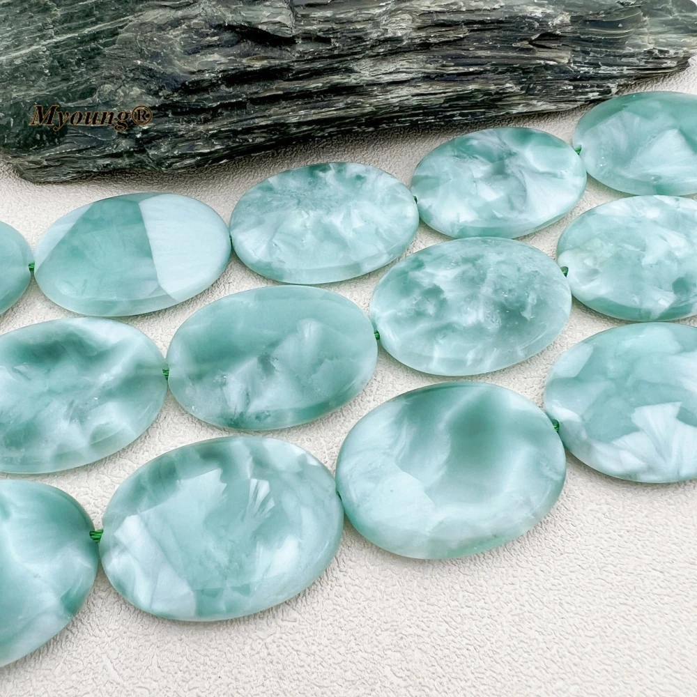 30x40MM 10PCS Large Oval Shape Natural Green Angelite Stone Slice Pendant Beads MY230855