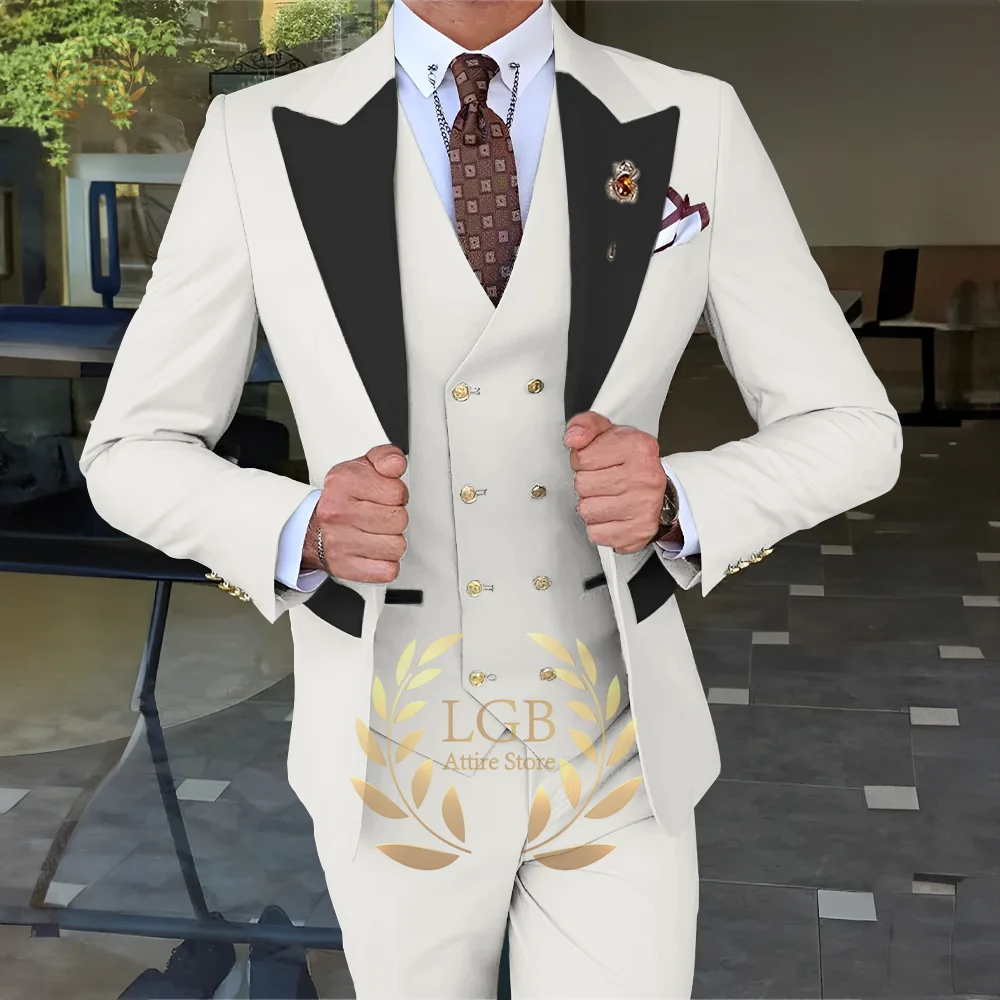 Brand New Men Wedding Suit Peak Lapel Slim Fit Groom Tuxedos Popular Dinner/Darty Dress 3 Piece Suit Jacket Pants Tie Vest