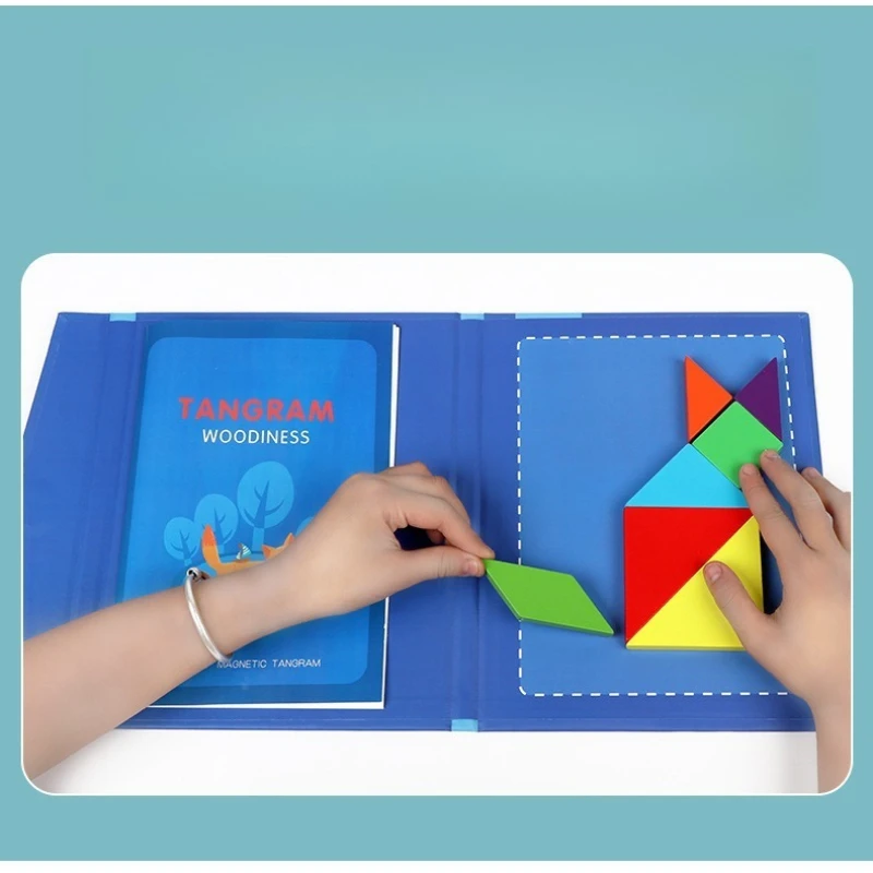 Tangrams magnéticos quebra-cabeça de madeira blocos de construção quebra-cabeça educacional viagem atividade jogos de tabuleiro