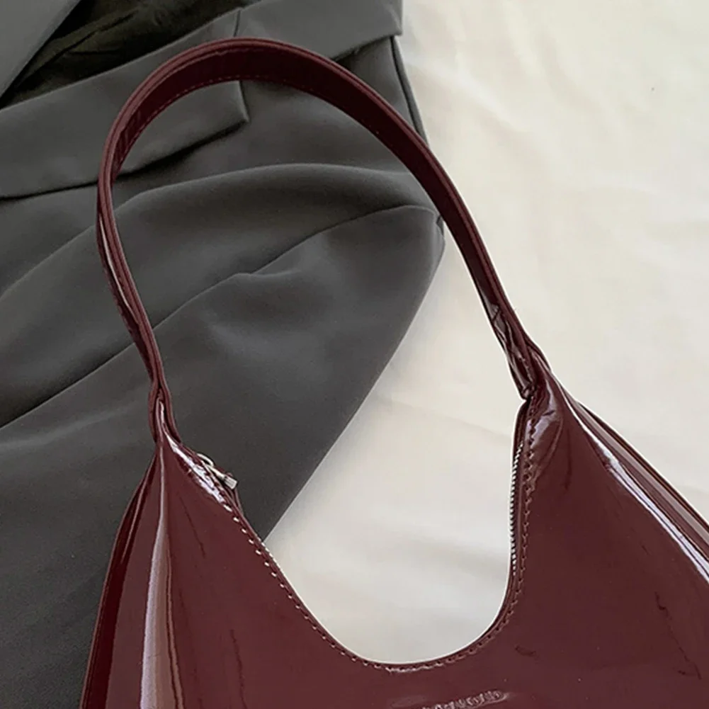 Women\'s Patent Leather Small Shoulder Bag Vintage Wine Red Handbag Luxury Brand Chic Hobo Bag High Quality Fashion Armpit Purses