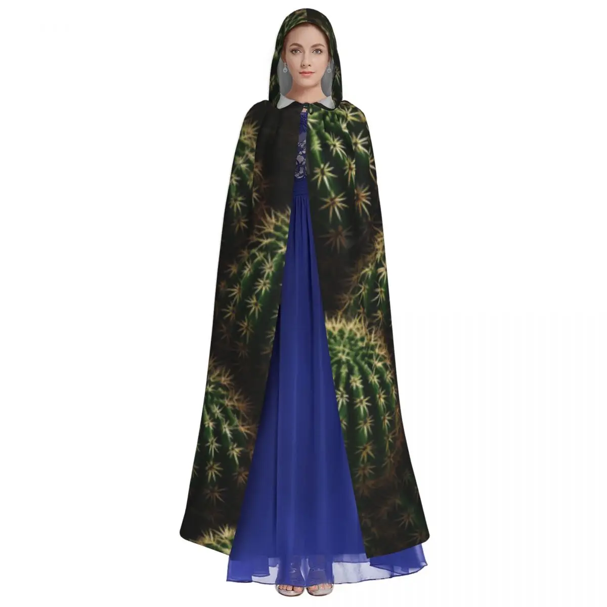 Adult Halloween Cactus Cloak Cape Hooded Medieval Costume Full Length Dress Coat