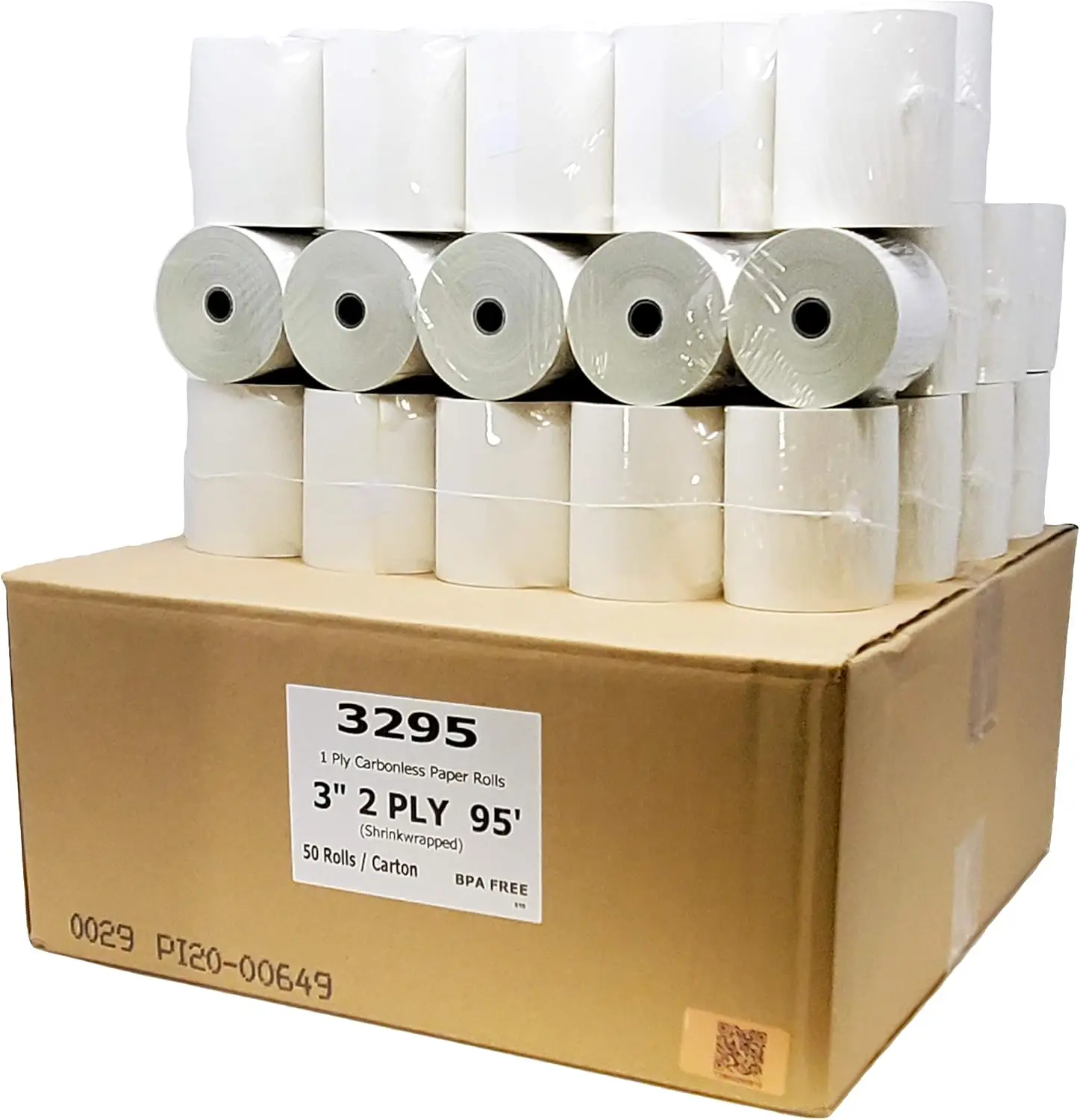 BuyRegisterRolls 2 Ply Carbonless Rolls (50 Rolls) 3 X 95 Feet Carbonless White/Canary Kitchen Printer Paper Rolls With Solid