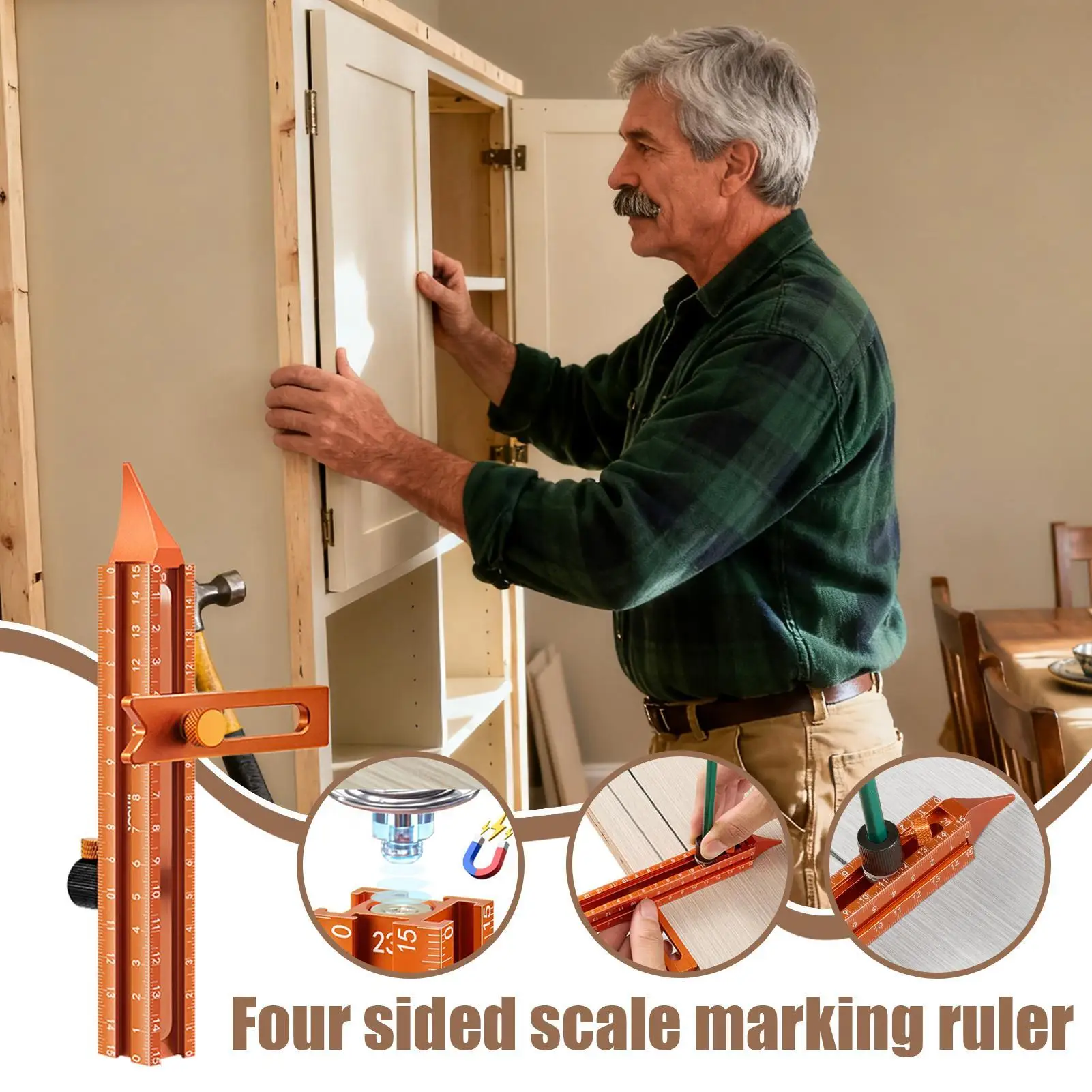 

Wood Marking Tool 4-Sided Magnetic Base Gauge Marking Ruler For Carpenter Carpentry Construction Miter Cutting Working Tile