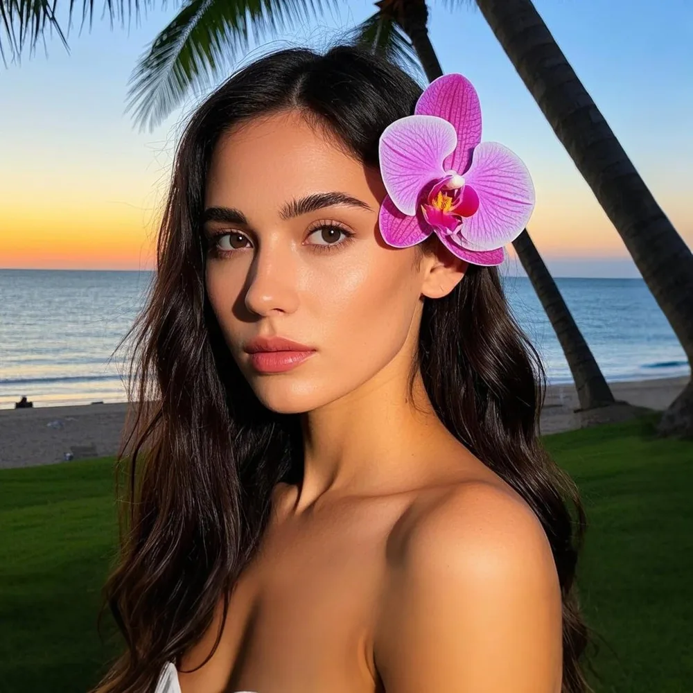 Pinzas para el cabello de flores, 6 piezas, pinzas para el cabello de orquídeas tropicales hawaianas, horquillas bohemias con flores de seda artificiales para mujer, playa