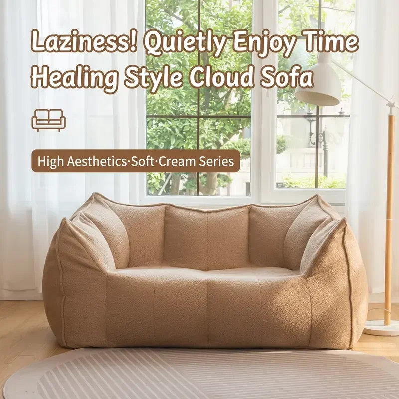 Modern Folding Two Seater Sofa Bed Removable Cover Scandinavian Style Fabric Bean Bag Chair for Bedroom Balcony Leisure