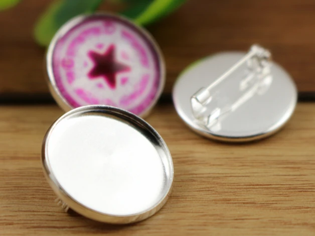 10pcs 20mm Inner Size Antique Bronze and Bright Silver Plated Brooch Style Cabochon Base Setting Charms Pendant