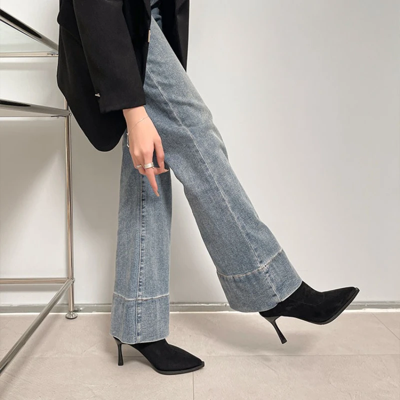 Pointed Toe Women's High Heel Ankle Boots Fashion Elegant Dancing Party Shoes Autumn Winter Women's Stretch Slim Short Booties