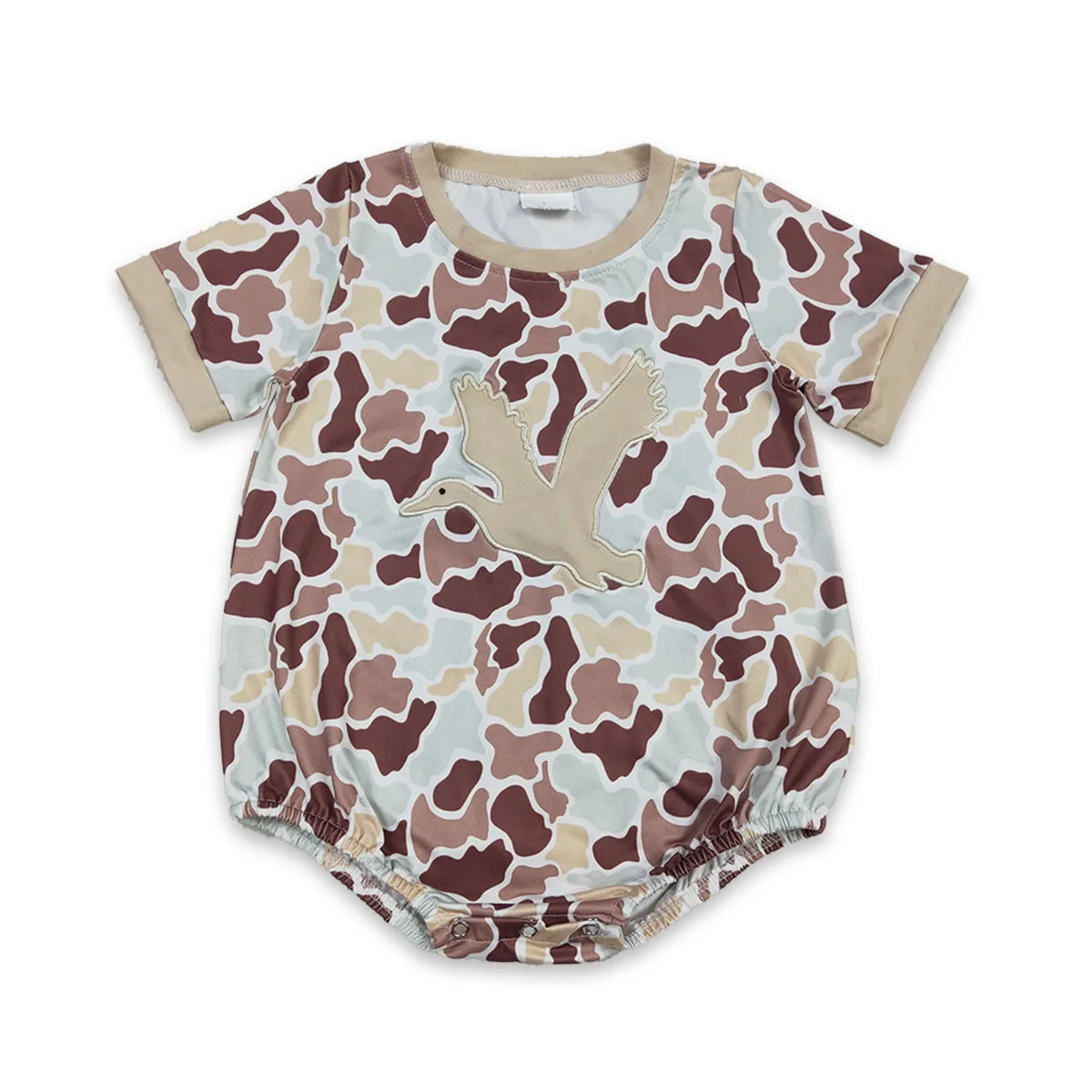 Newborn Baby Boy Short Sleeve Bubbles Kids Embroidery Ducks Camo Hunting Toddler Buttons Romper Jumpsuit Onesies Wholesale