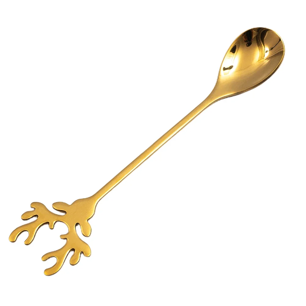 Spoon Coffee Spoon Rose Gold Silver Stirring Spoon 14*2.4CM 1PCS Black Creative Fawn Spoon Gold Mug High Quality