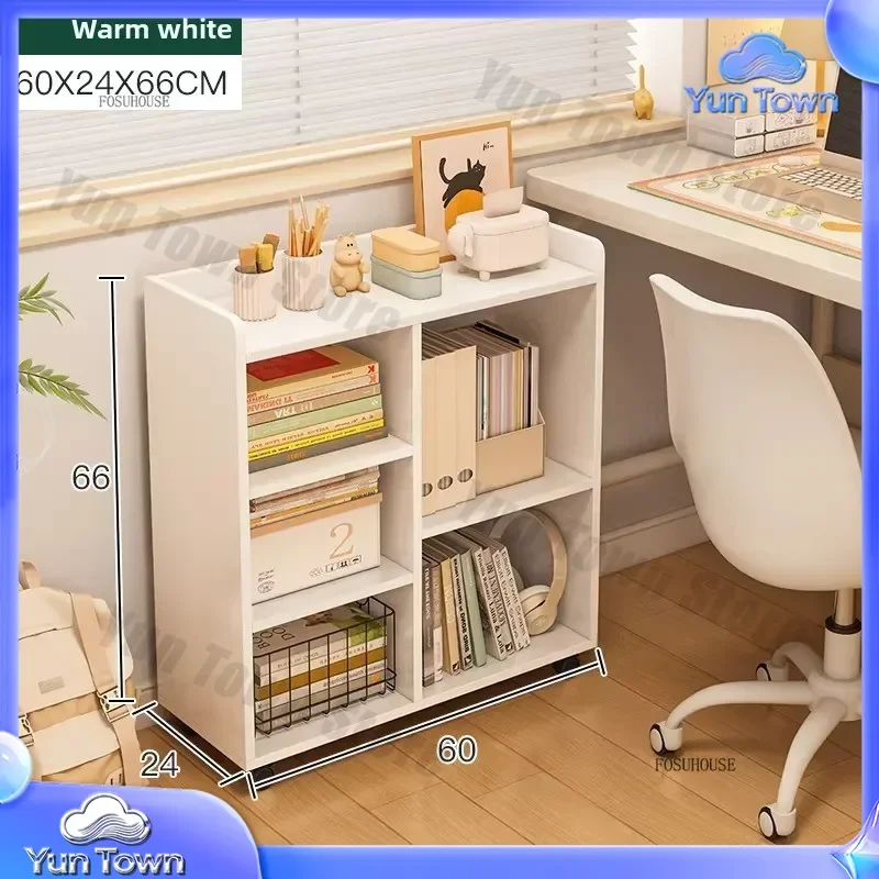 Nordic Style Bookshelf with Wheels for Office Under-Desk Bookcases Simple Organizer Design Bookcase for Living Room Furniture