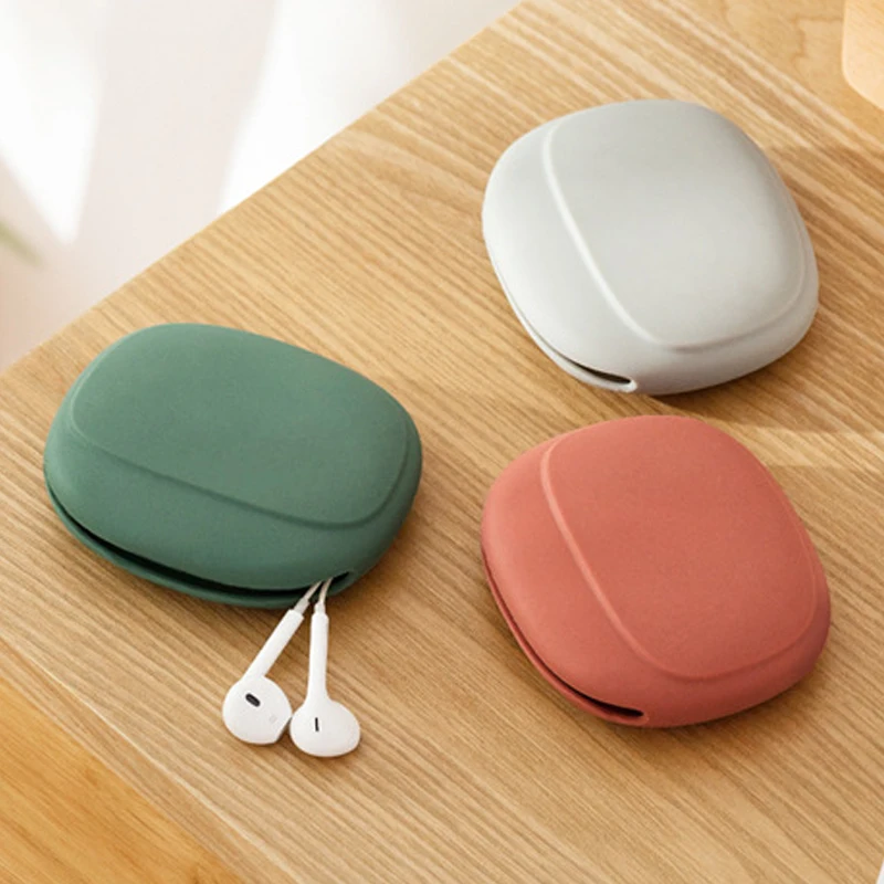 New Portable Data Cable Headphone Storage Box Simple Oval Silicone Storage Bag Cute Coin Purse Home Small Gift Travel Must-have