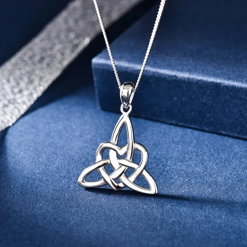 YILUOCD 925 Stering Silver Witch Knot Pendant Necklace Vintage Triangle Cross Celtic Knot Necklaces Women Lucky Amulet Jewelry