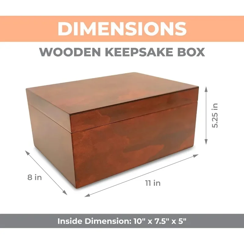 Large Box with Hinged Lid - Wood Storage Box with Lid - Wooden Keepsake Decorative boxes with lids (Dark Oak)