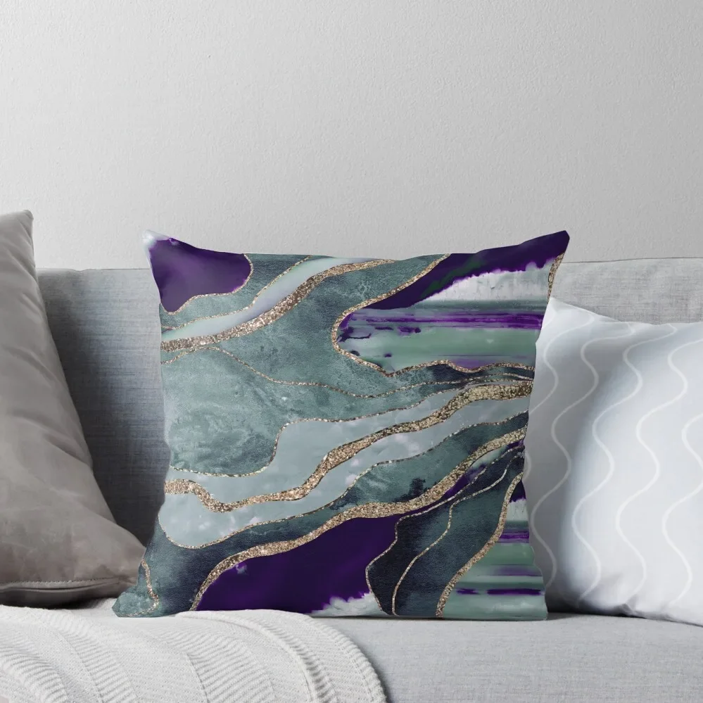 

Teal Purple Marble Agate Gold Glam #1 (Photo of Glitter Only - Not Reflective) Throw Pillow Pillow Cases Decorative pillow