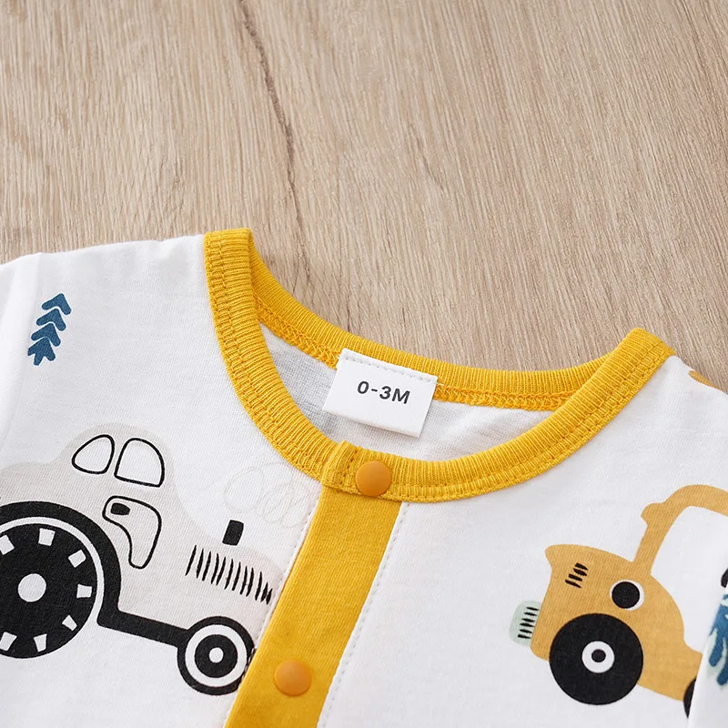 Summer style newborn baby boy girl cute cartoon car full print comfortable short sleeved jumpsuit